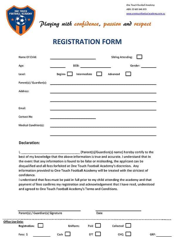 Academy Registration Form Template 2..