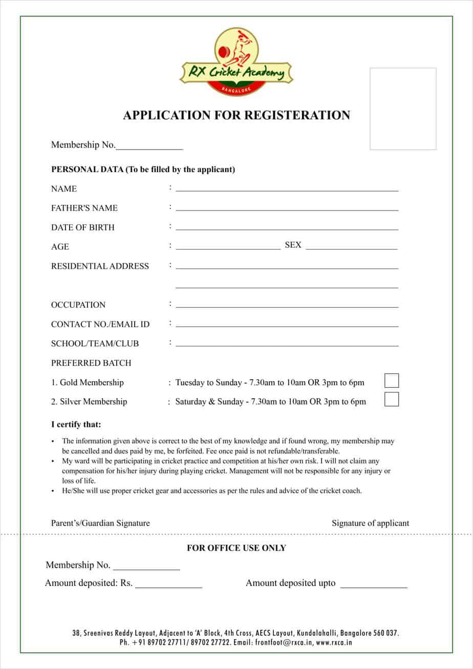 Academy Registration Form Template 5.