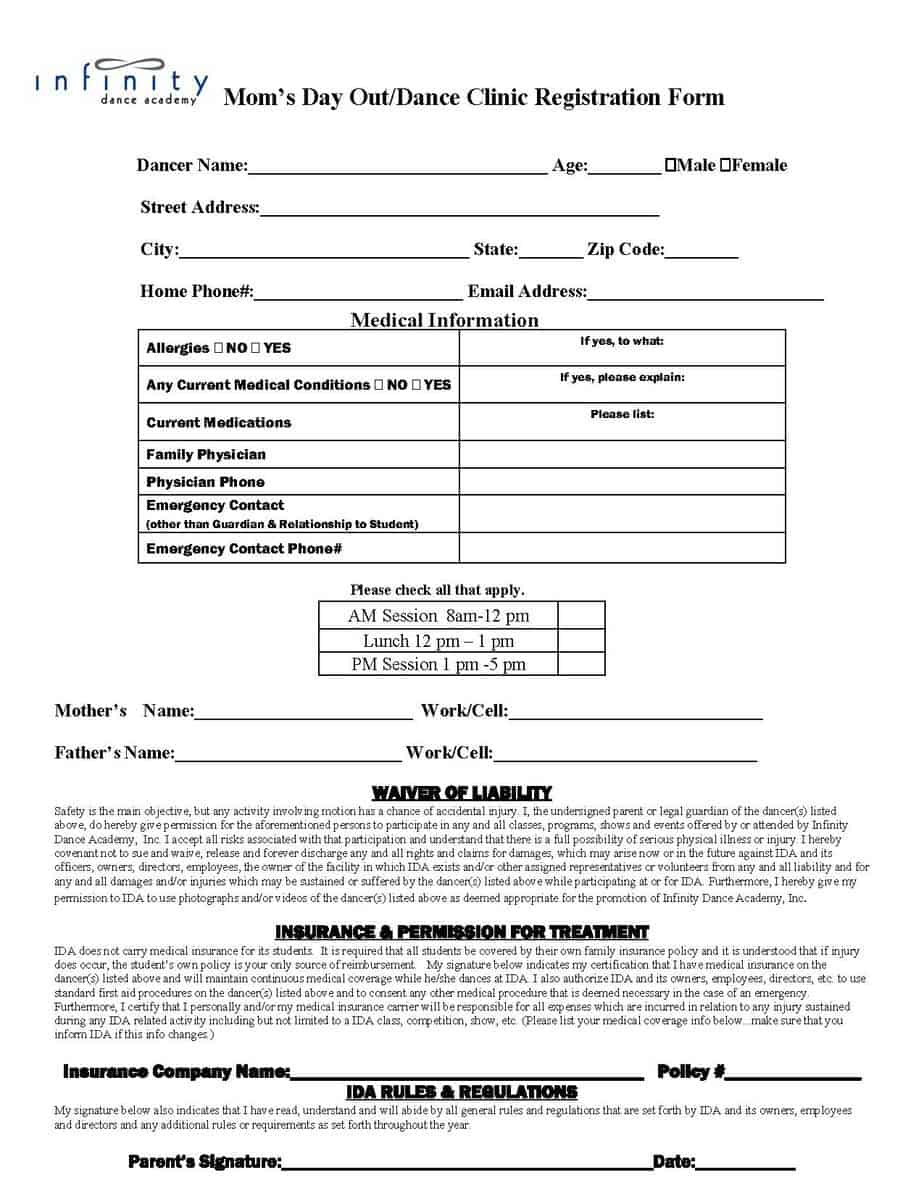 Academy Registration Form Template 6.