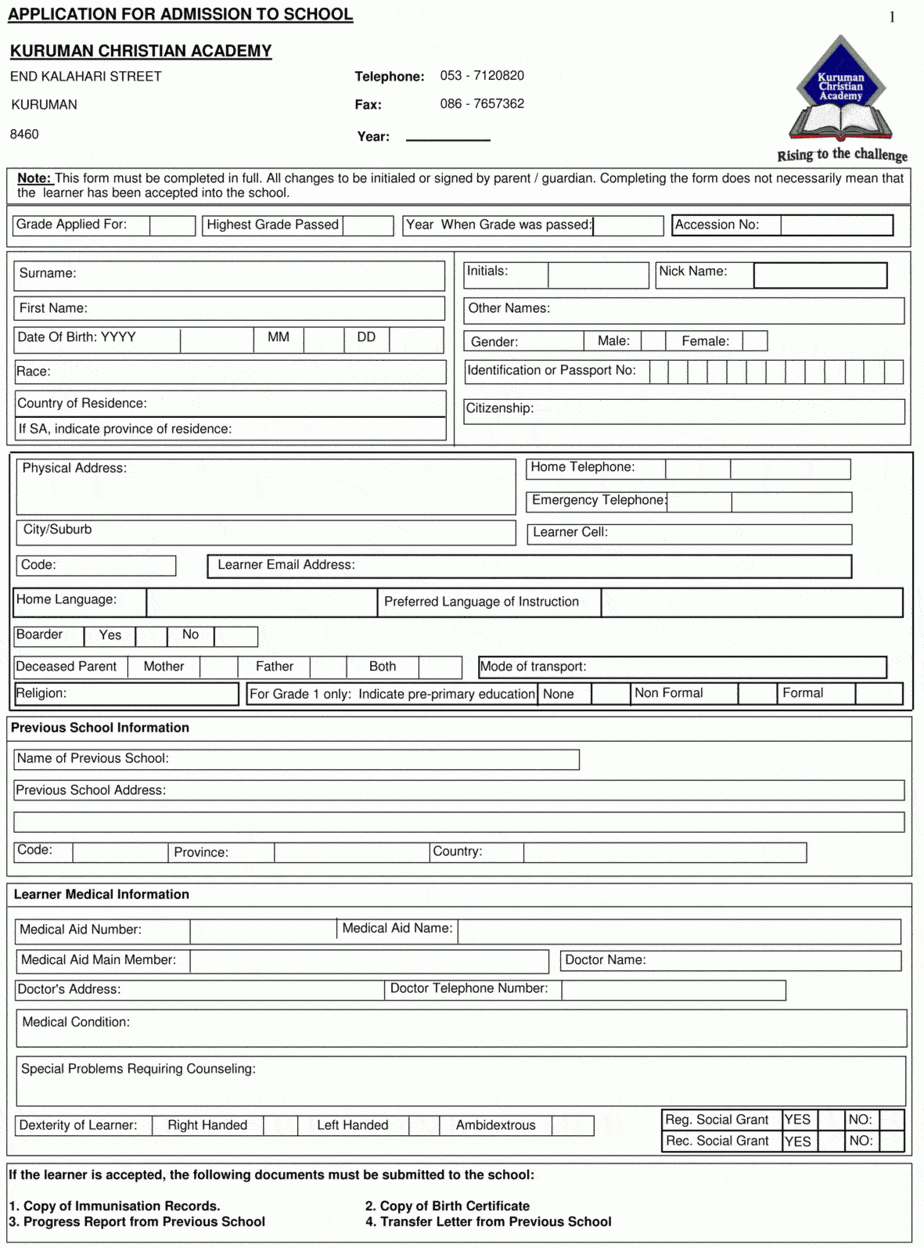 Academy Registration Form Template 8.
