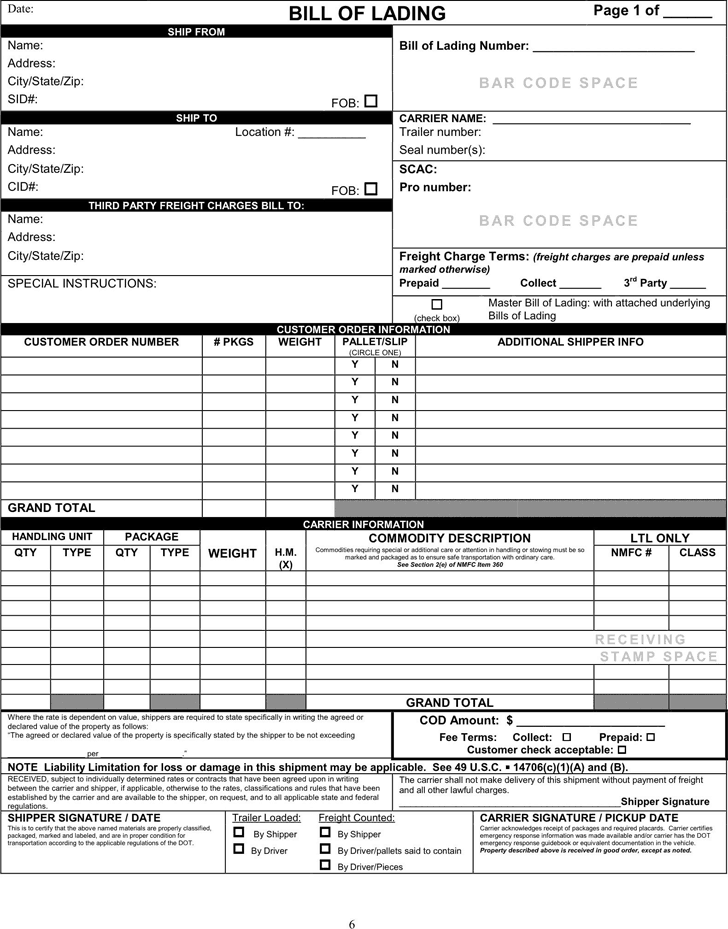 Bill Of Lading Template 2