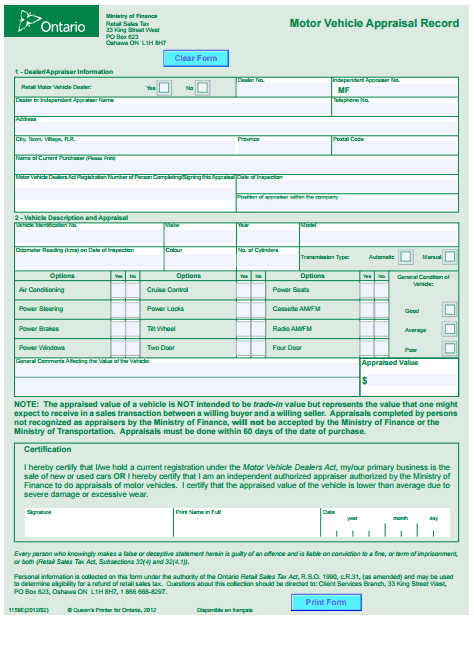 Car Appraisal Form 6.