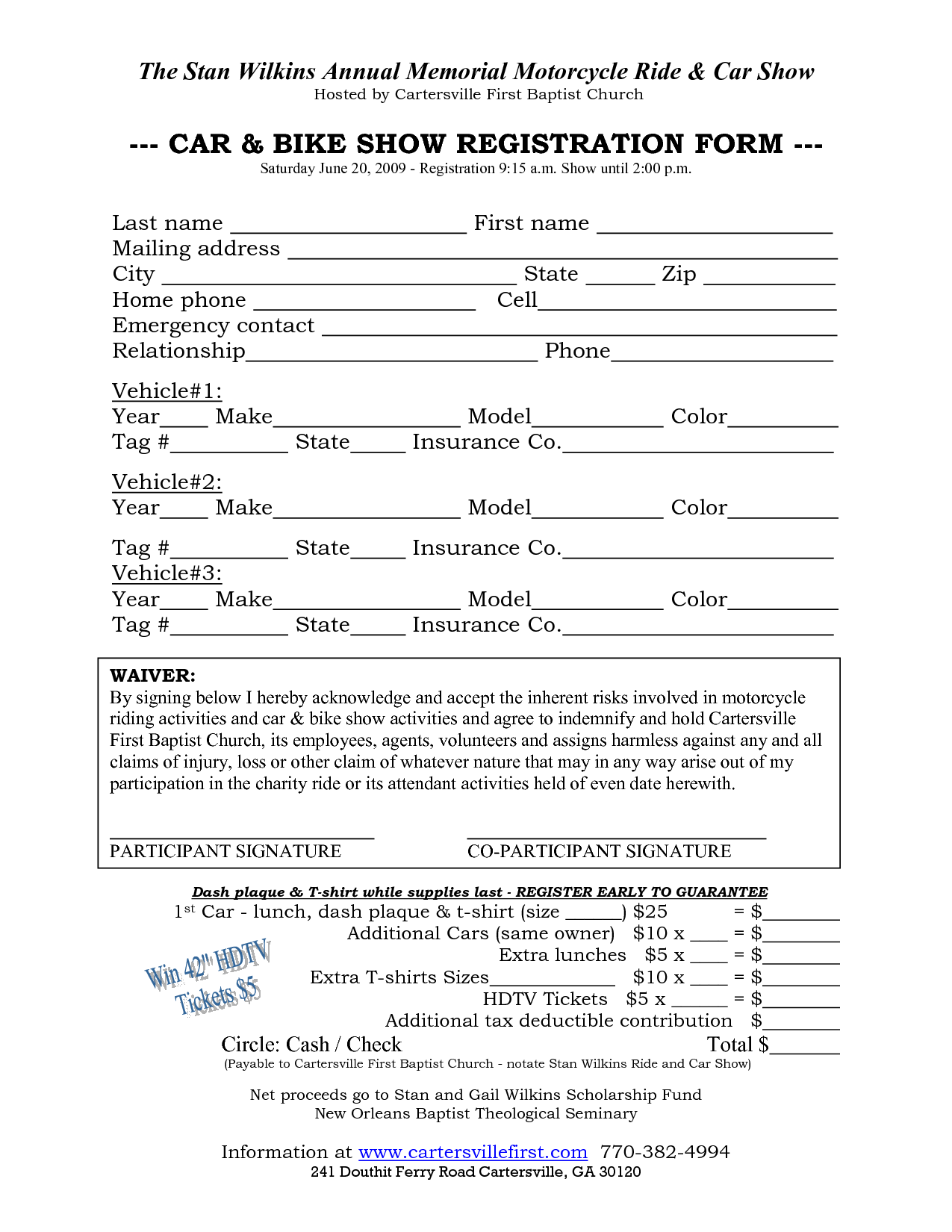 Car Show Registration Form Templates 1.