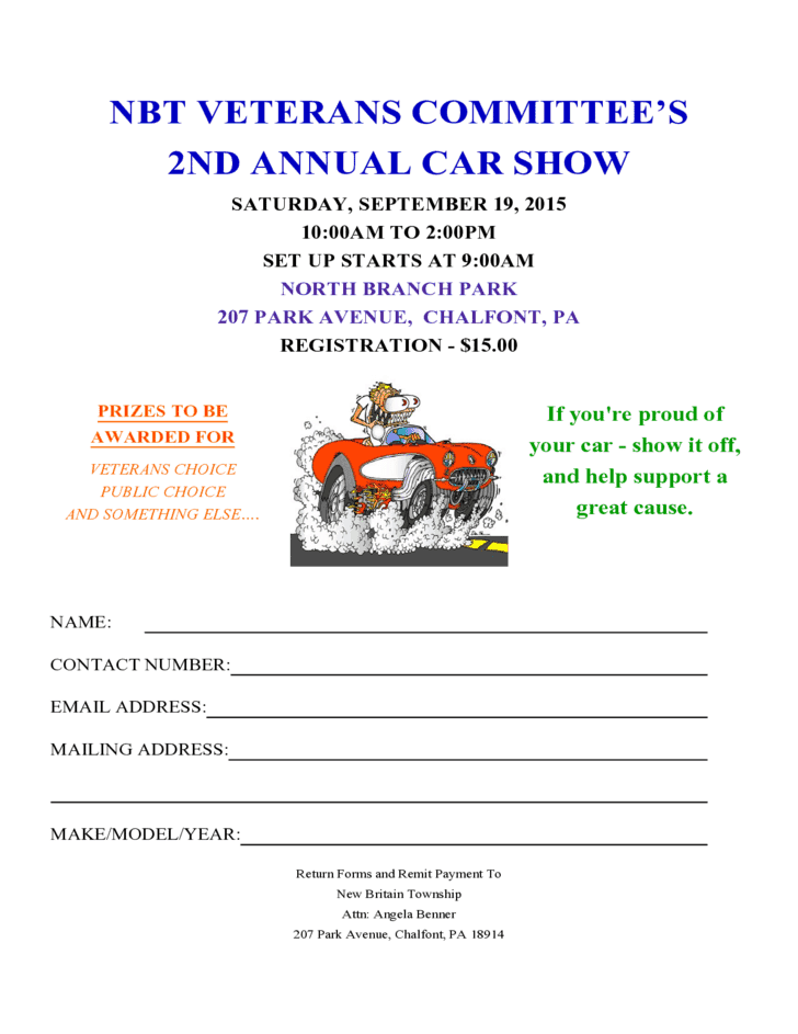 Car Show Registration Form Templates 2.