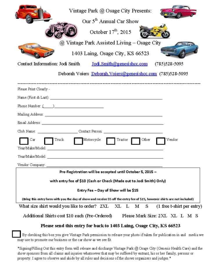 Car Show Registration Form Templates 5.