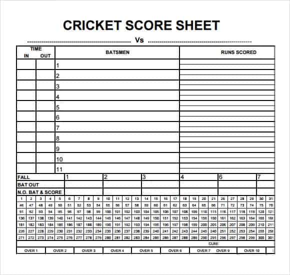Cricket Score Sheet Excel 10
