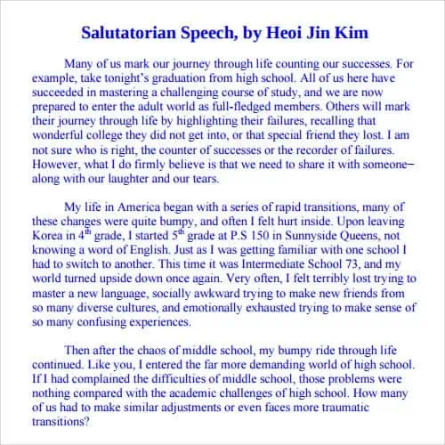 Salutatorian Speech Example 6.
