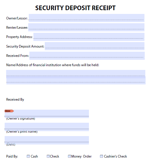 Security Deposit Receipt Template 1.