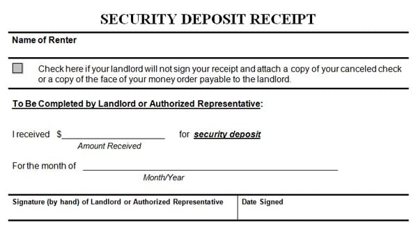 Security Deposit Receipt Template 2