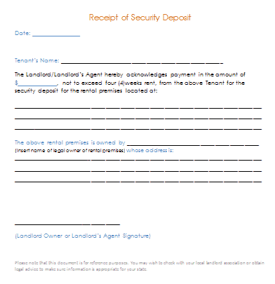 Security Deposit Receipt Template 6.