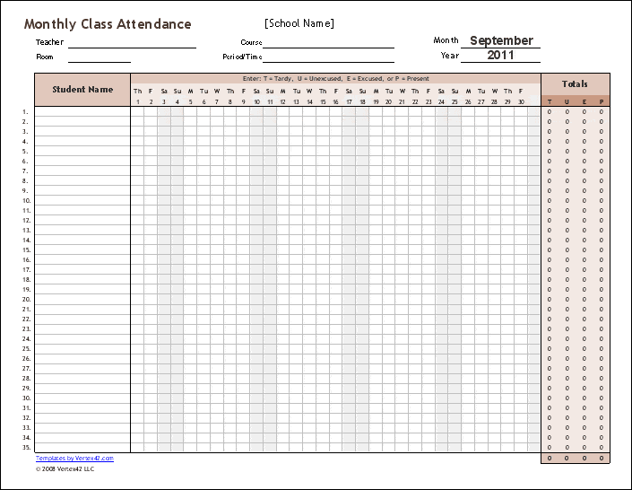 attendance sheet template 4.