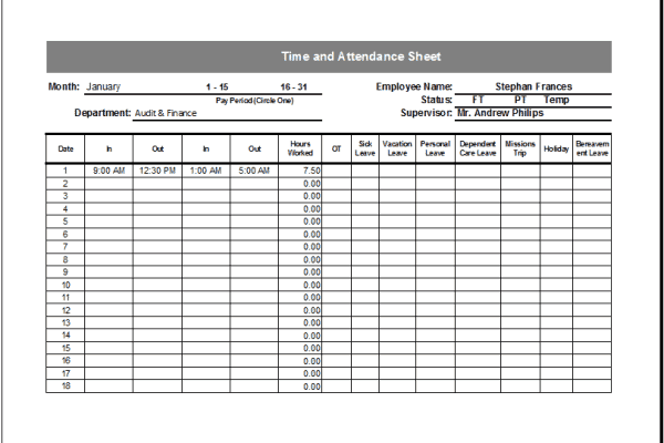 attendance sheet template 9
