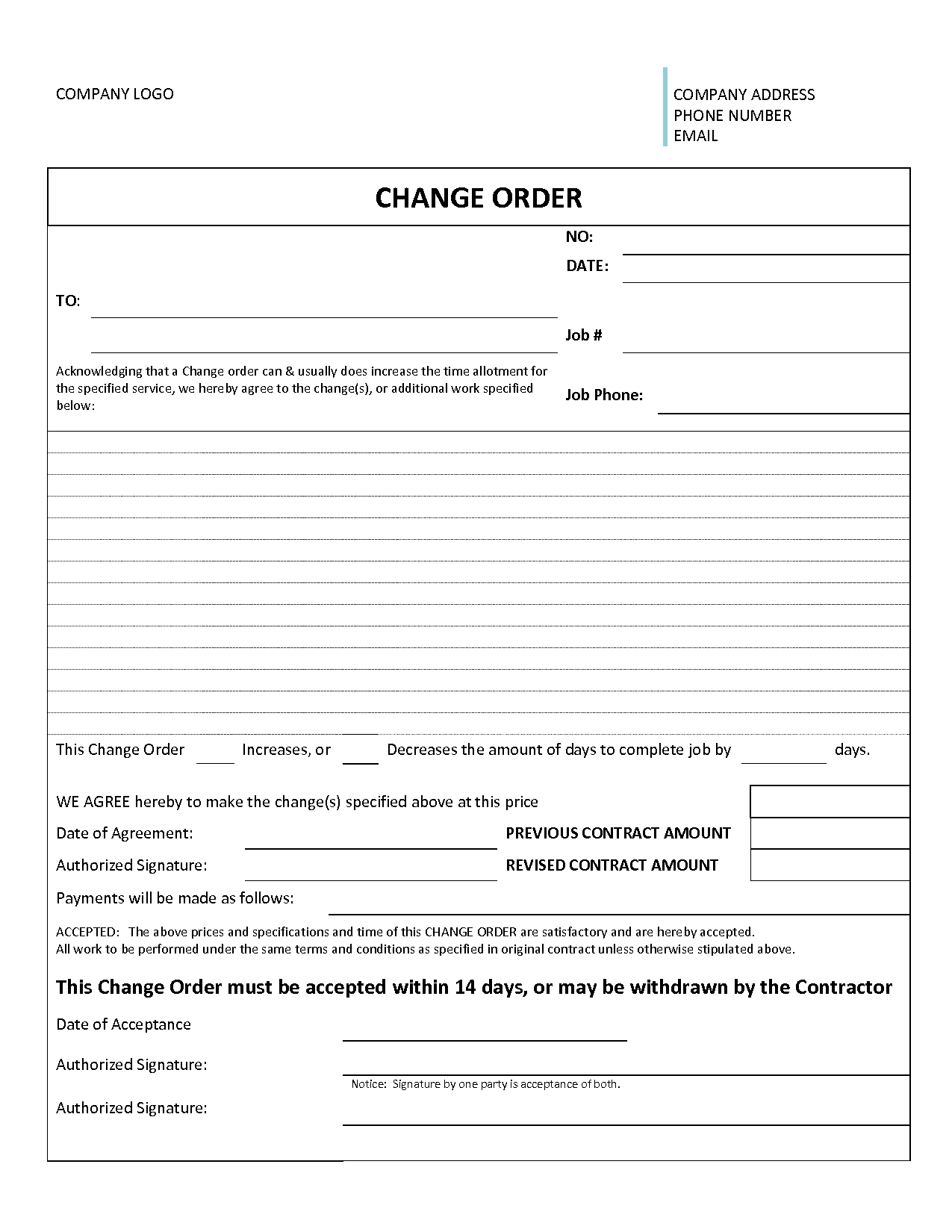 Change Order Templates Find Word Templates