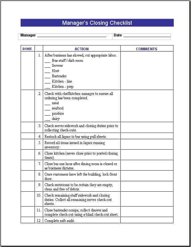 restaurant checklist template 3.