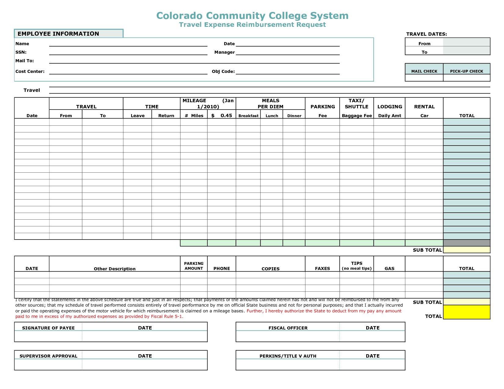 Reimbursement Form Template Word