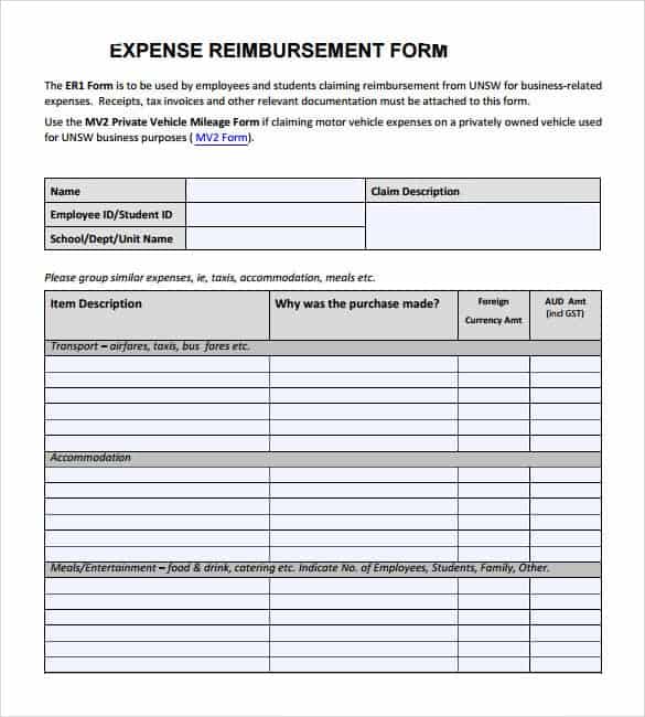 Expense Reimbursement Forms | Find Word Templates