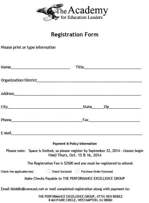 Printable Registration Form Template Word