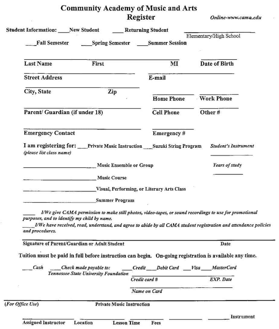Academy Registration Form Templates - Word Excel Fomats For School Registration Form Template Word