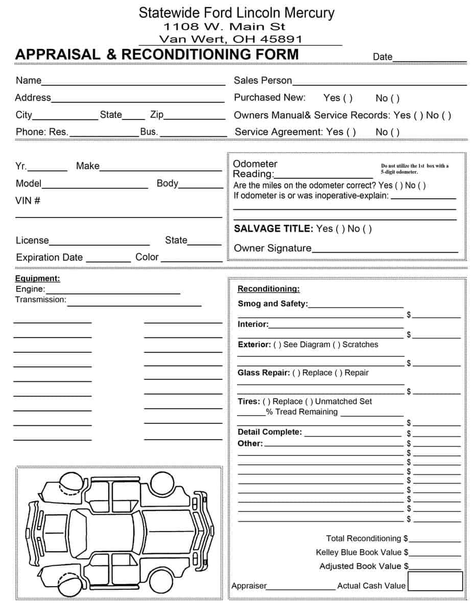 Car Appraisal Forms – Find Word Templates