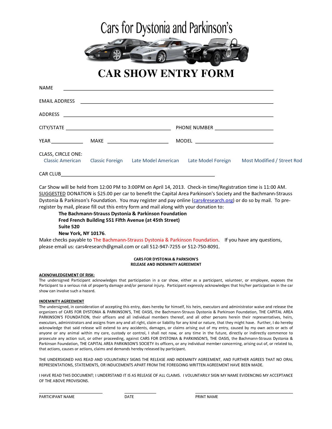 Car Show Registration Form Templates Find Word Templates
