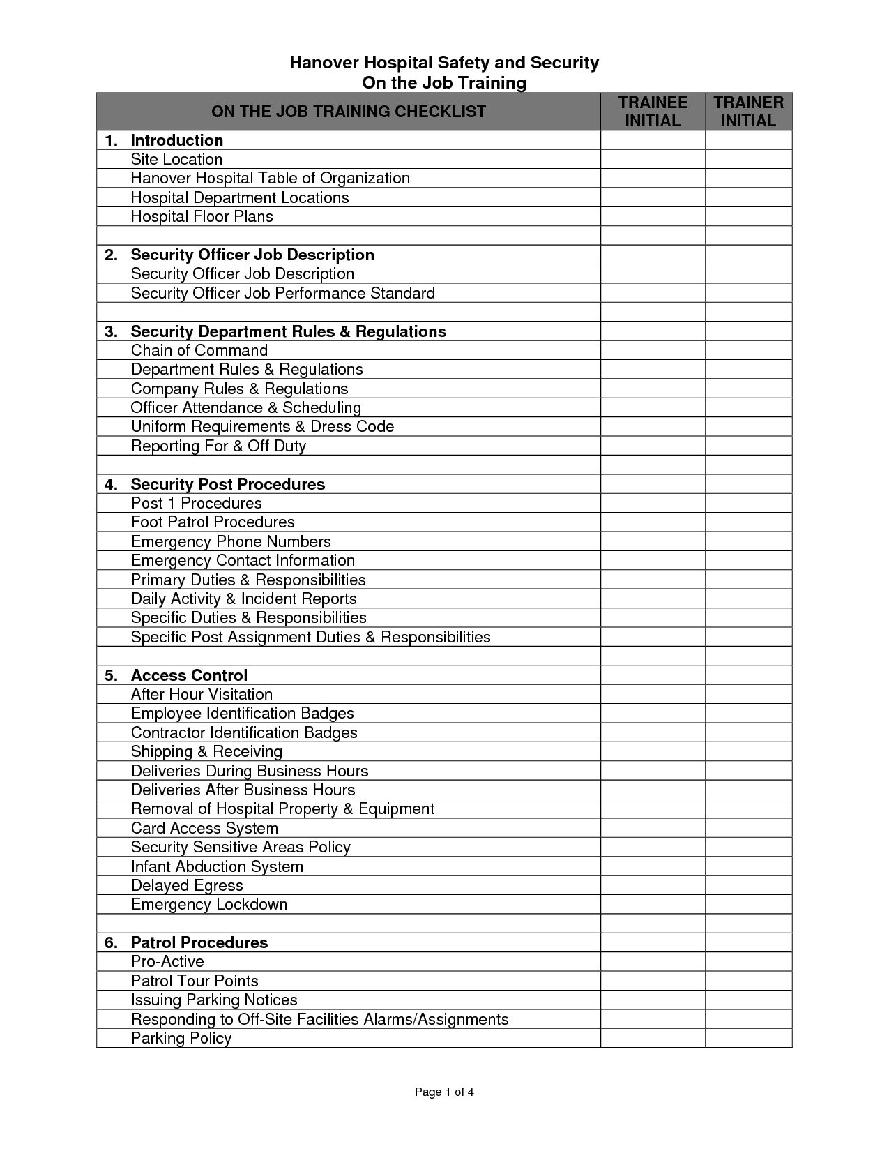 Training Checklist Templates Word Excel Fomats
