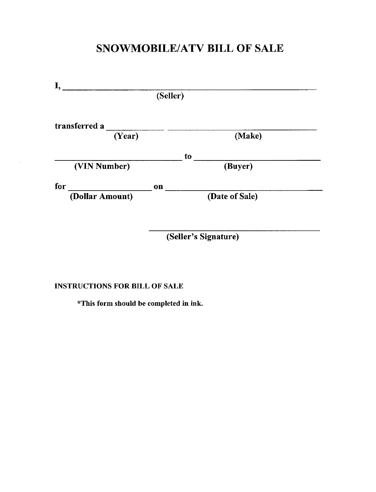 ATV Bill Of Sale Templates Word Excel Fomats