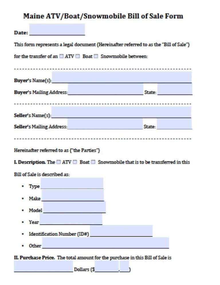 Atv Bill Of Sale Templates Find Word Templates