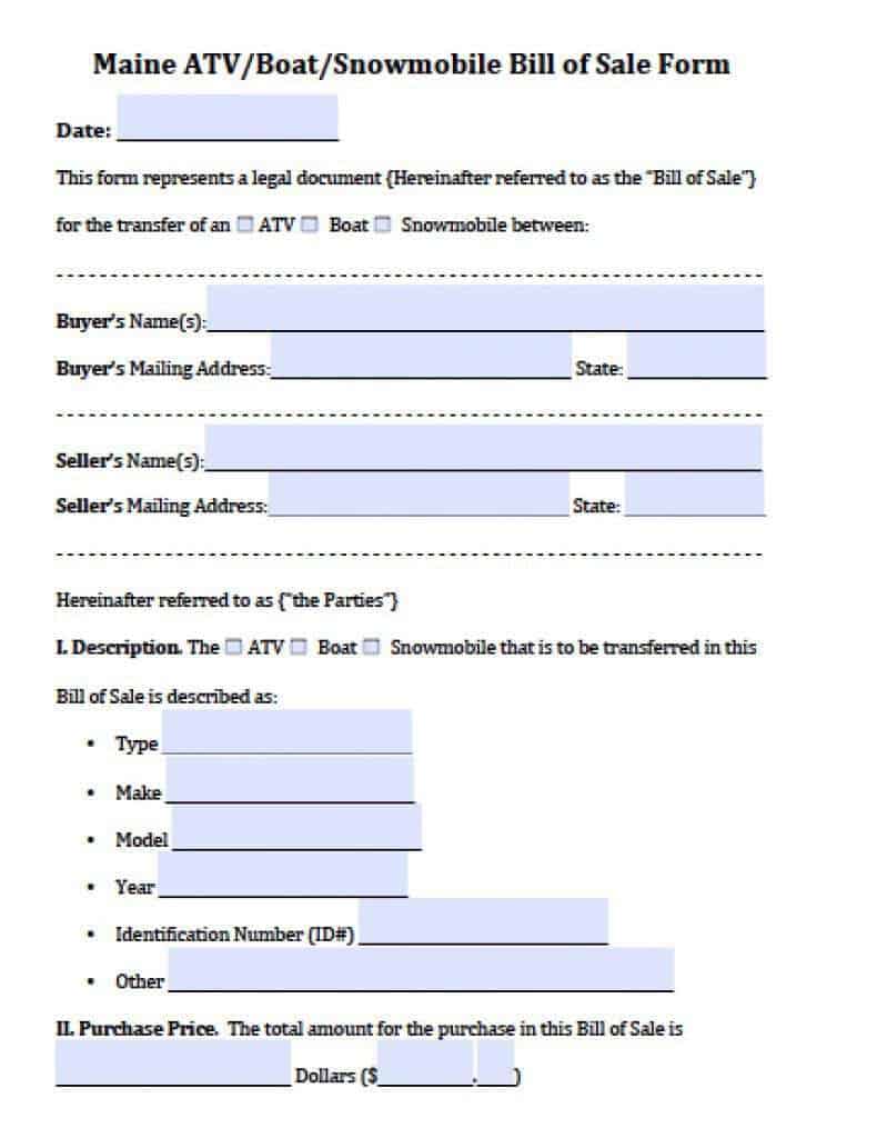 Printable Bill Of Sale Atv