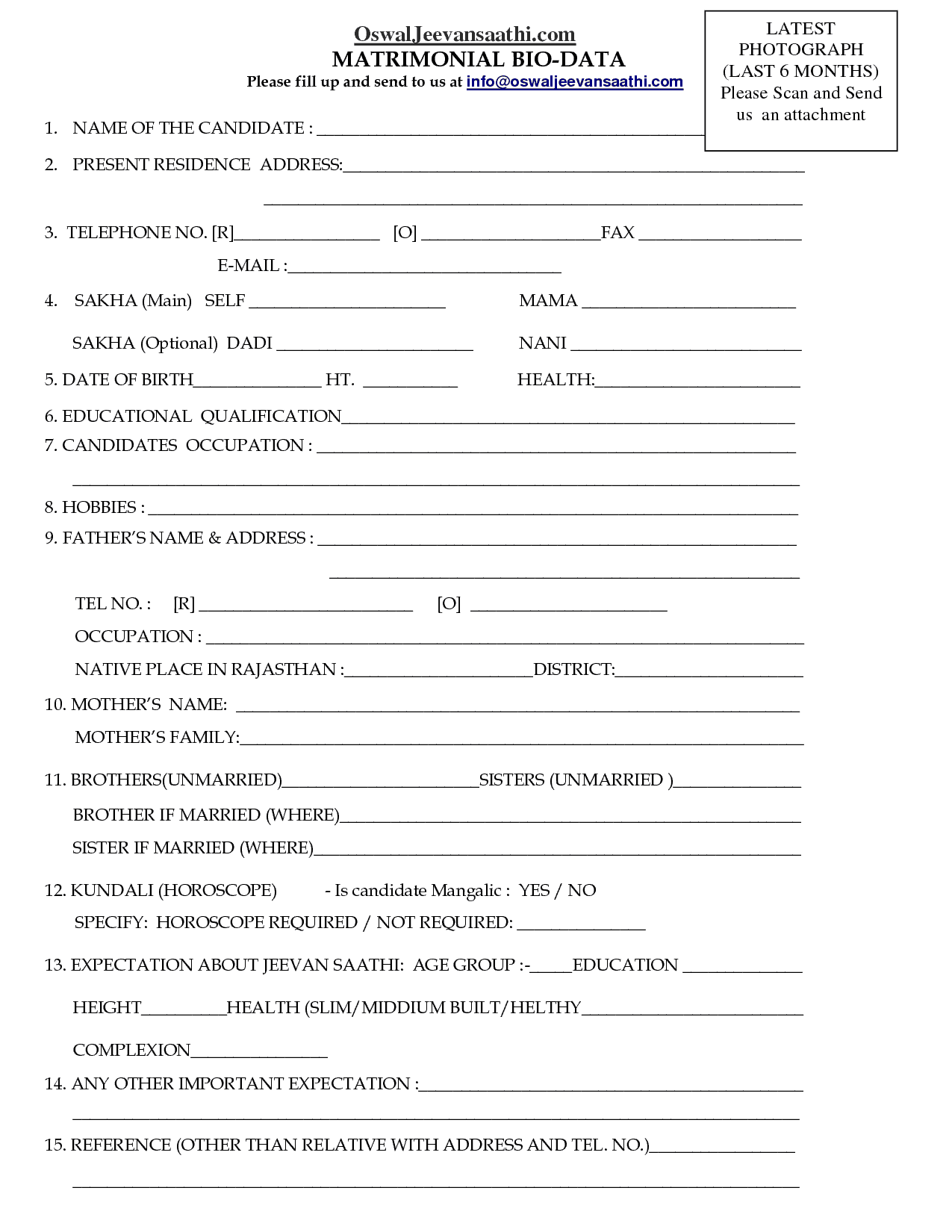 Bio Data Form For Student