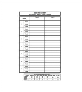 Canasta Score Sheets - Word Excel Fomats