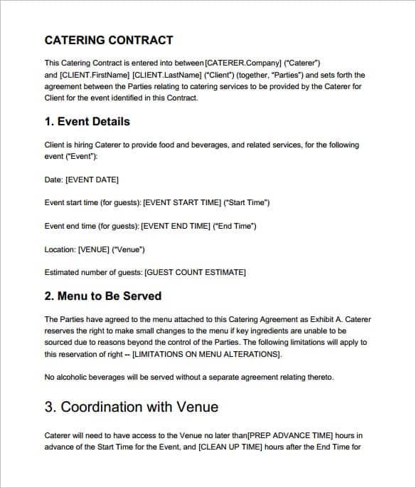 Catering Service Catering Contract Sample