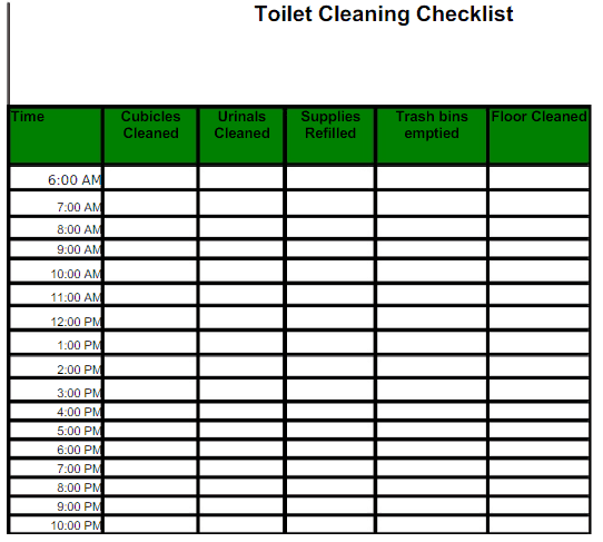 Toilet Cleaning Chart Format