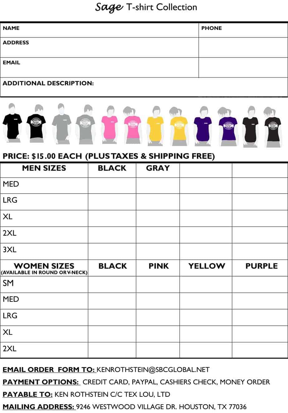 tshirt order forms word excel fomats