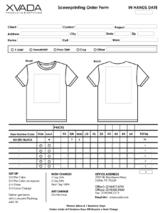 Tshirt Order Forms - Word Excel Fomats