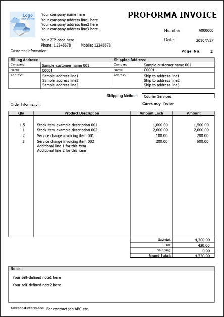 Download Simple Proforma Invoice Template Excel Pics