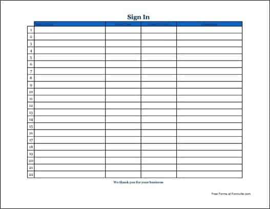 Sign In Sheet Templates Word Excel Fomats