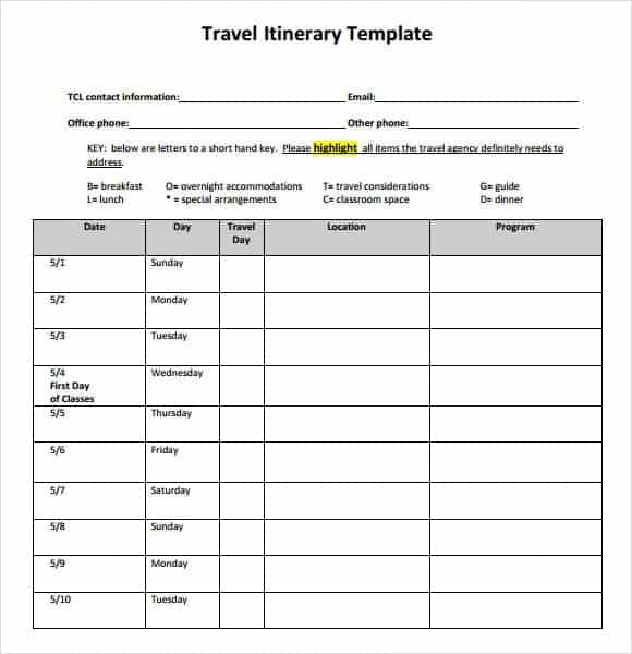 Travel Itinerary Templates Word Excel Fomats