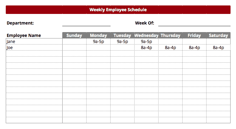 work schedule template 5.