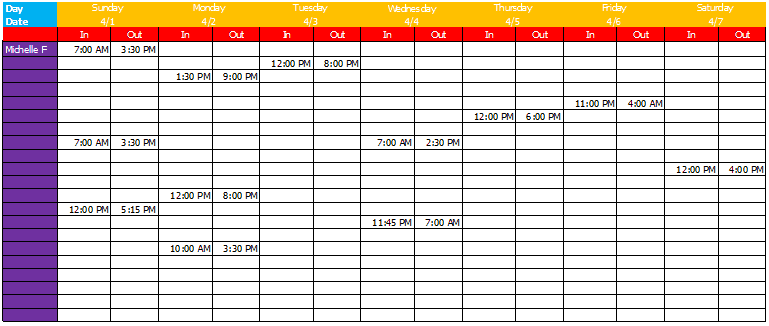 work schedule template 7.