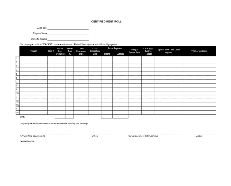 15+ Free Rent Roll Templates - Word Excel Fomats