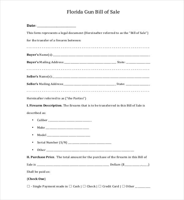 gun bill of sale template