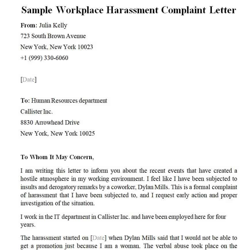 complaint letter example