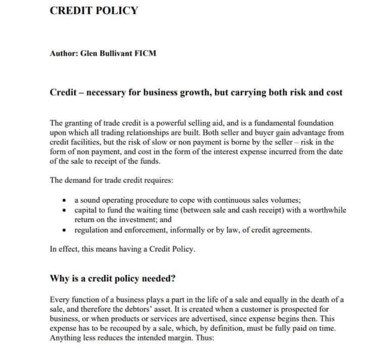 Credit Policy Example Pdf 10 BEST Credit Policy Templates - Word Excel Fomats
