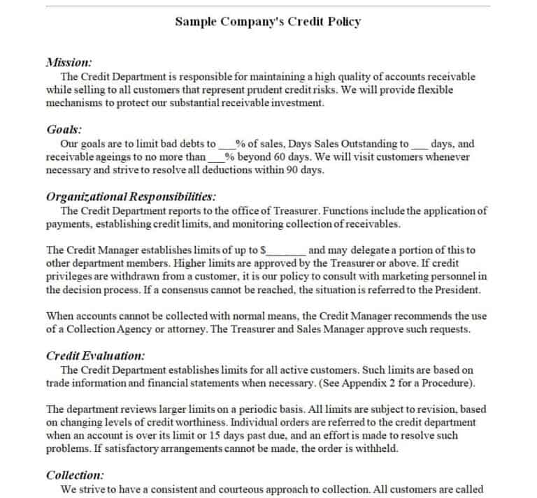 Client Credit Policy Example 10 BEST Credit Policy Templates - Word Excel Fomats