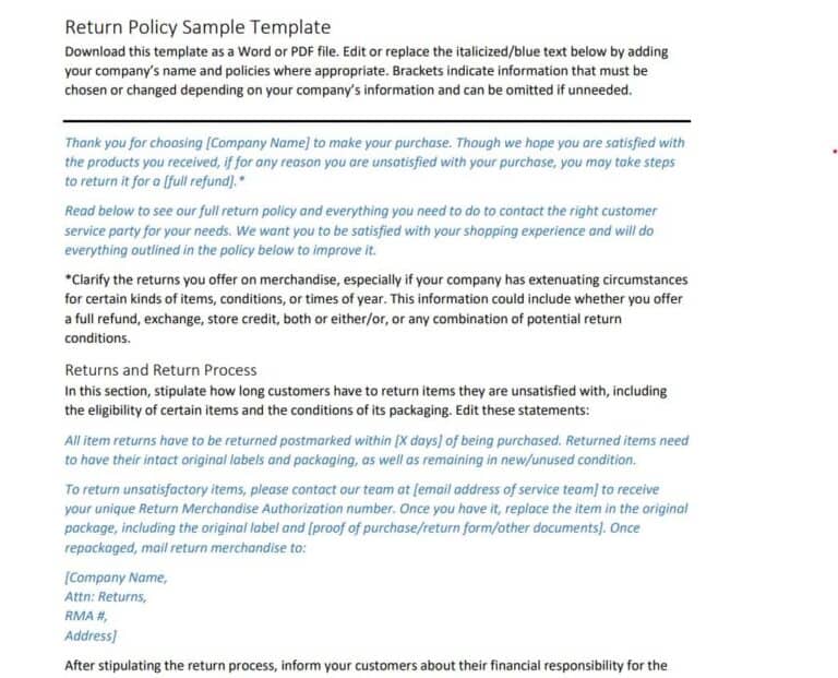 7+ FREE Printable Return Policy Templates [PDF & WORD] - Word Excel Fomats