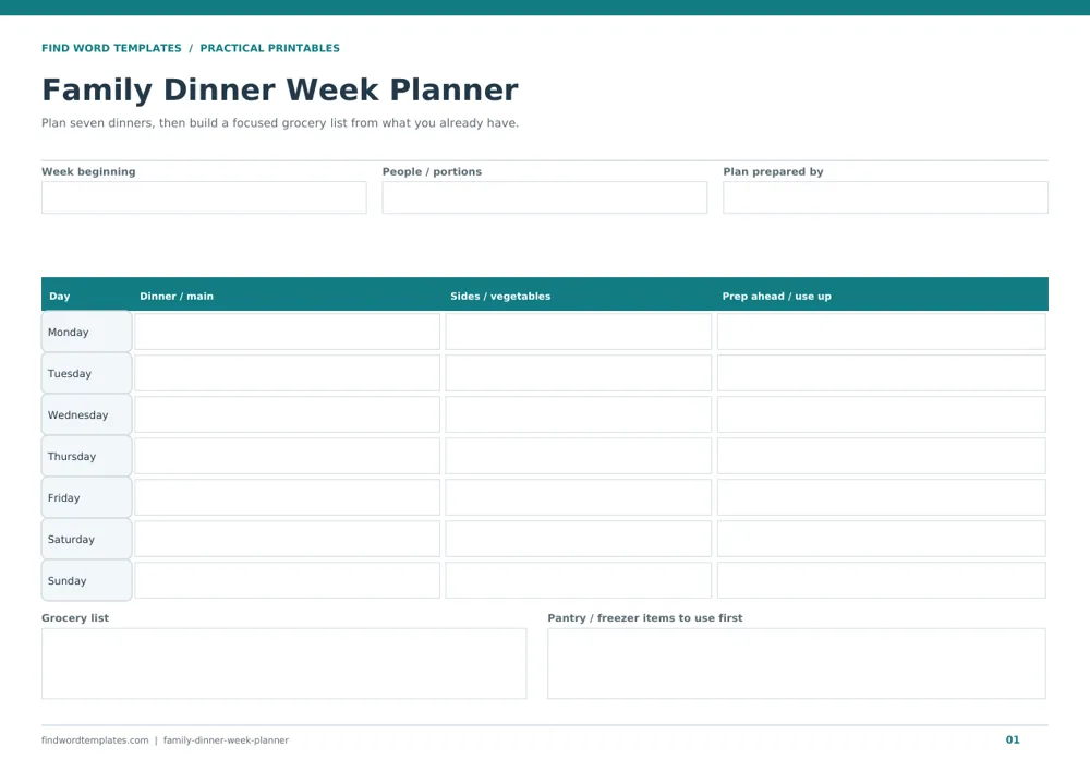 Meal plan templates actual template preview