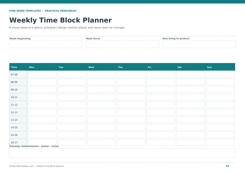 Weekly planners actual template preview
